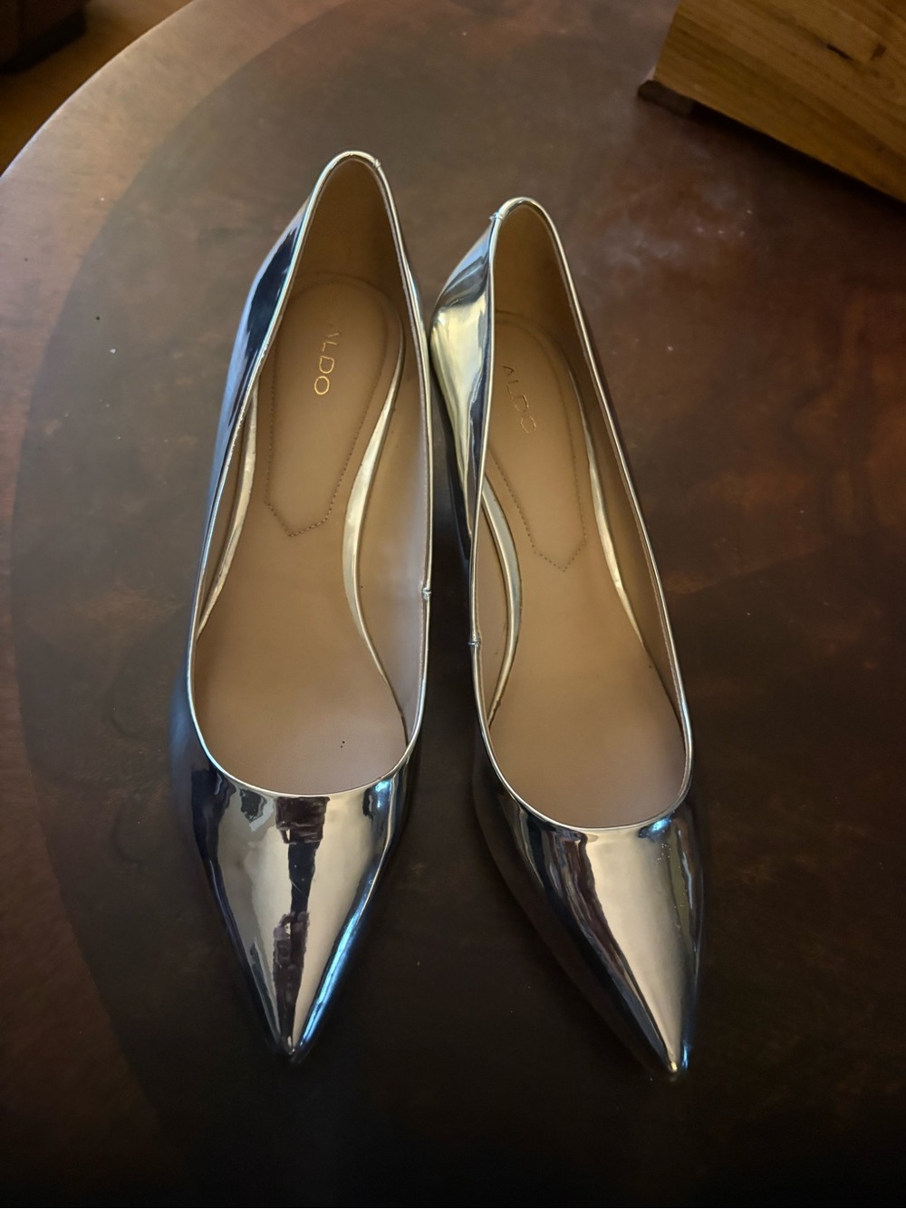 Aldo Metallic Silver Low Heel Pumps